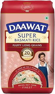 Daawat Super Basmati Rice 1Kg| Fluffy Long Grains| Cooked upto 20mm*| Super Value Pack 20% Extra