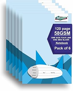 English EVS / Science (One Side 4 Line and One Side Blank) Notebooks for Kids | 120 Pages, Pack of 6 | 24 x 18 cm | Soft Bound Ruled Notebook with Mar