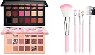 Nude and Rose Gold Eyeshadow Palette Combo, Shimmery Finish and 5pc makeup brush Set