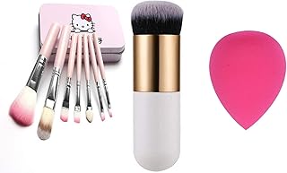 Complete Mini Makeup Brush Kit with Storage Box & Sponge Puff & Foundation/blush Brush (Set of 9 Pieces Sponge Puff Color May Vary) (Pink)