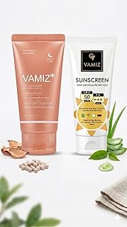 VAMIZ+ Collagen Night Wrapping Mask & VAMIZ Sunscreen SPF 50 PA+++ Combo | Hydrating Night Care with Collagen, Niacinamide & Ceramide | Broad Spectrum