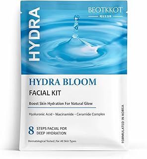 Hydra Bloom Facial Kit for Deep Hydration | 8 Step Professional Facial Kit | Hyaluronic Acid, Niacinamide & Ceramide Complex | Instant Glow & Skin Rep
