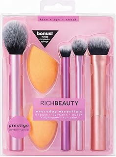 4-Piece Makeup Brush Set with 2 Miracle Beauty Blender Sponges – Foundation, Blush, Eyeshadow, Concealer & Highlighter Tools