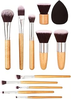 Gleva Makeup Brush Set 11 Pcs Of Bamboo Synthetic Kabuki Brushes For Foundation, Face Powder Blending, Concealer, Eye Shadows, Blush, Highlighter, Con