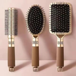 Store2508 Set of 3 Hair Brush Set with Detangling Nylon Pins Massage Paddle Cushion Combs Hair Dryer Brush for Women Men Kids Girls
