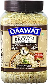 Daawat Brown, Cooks in 15-minute, Full Bran Intact, Fibre-Rich Basmati Rice Jar, 1 Kg