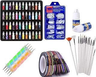 Lobe Miracle 48-Piece Nail Art Kit with Glitter Stones, Nails, Tapes, Brush, Dotting Pen, and Glue for Salon-Quality Manicures.