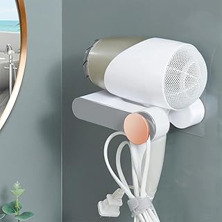 Universal Hair Dryer Holder, Blow Dryer Hanger Wall Mount for Hair Dryer Hook with Plug & Cord Organizer Self Adhesive for Cabinet Bathroom (1 Pack)