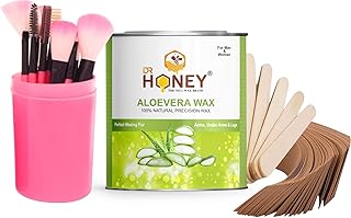 DR HONEY hair removal aloevera wax 600 gram and Makeup Brushes Set Tool Pro Foundation Blending Blush Eyeliner Face Powder Brush Kit (pack of 12) pink