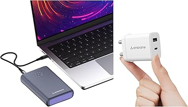 Ambrane 85W Fast Charging Powerbank for MacBook, Type C Laptop & Mobile Charging, 20,000mAh Battery,with 30w Gan Charger