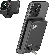 URBN Slide Pro MagSafe 4-in-1 Wireless Power Bank 10000mAh with Kickstand | Designed for iPhone 12+, Apple Watch, AirPods & Qi Devices | MagTag Ring I