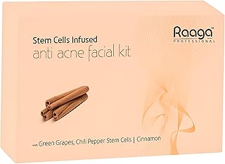 Raaga Professional Stem Cells Infused Anti Acne Facial Kit | Cinnamon, Green Grapes, Chilli Pepper Stem Cells | 6 Step Facial Kit for All Skin Types (