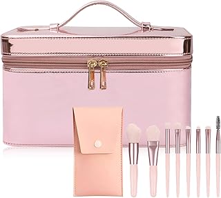NFI essentials Combo Set of Cosmetic Box & Makeup Brush Set of 8 with Pouch Synthetic Soft Bristle Trousseau Box Vanity Beauty Case Organizer Makeup B