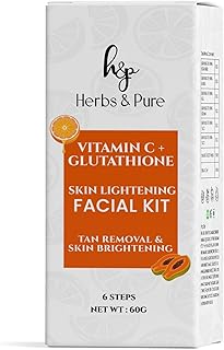 Vitamin C & Glutathione Facial Kit for illumination & Glowing Skin, 6 Steps Skin Care, Salon Style Glow Set, Free Magic Sheet Mask and Disposable Head