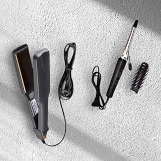 VYNEX Professional Hair Styling Set with Flat Iron, Curling Wand and Brush Attachments, Electric Powered Hair Straightener and Curler Combo for Smooth