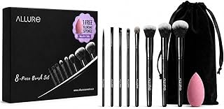 Allure Premium Makeup Brush Set of 8 with Holder – Face & Eye Brushes (Sponge-Free)