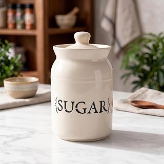 Sugar Printed Ceramic Handglazed Pickle Jars Set of 1-1000 ML Each | 1 kg Sugar Jar with Lid | Ceramic Multipurpose Storage Jar Container
