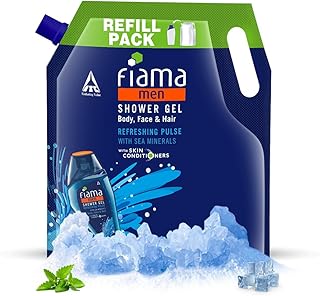 Fiama Men Body Wash Shower Gel Refreshing Pulse, 1.4L Body Wash Refill Pack for Men with Skin Conditioners & Sea Minerals for Moisturized Skin, Skin F