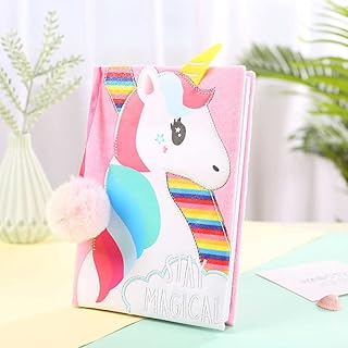 RIANZ Plush Notebook,Faux Fur Pom-Pom Note Book Ribbon Marker For Kids Colorful Diary Journal Glitter Unicorn Notebook Writing Planner For School Offi