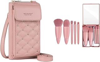 Makeup Brush Set & Mirror Storage Box with Ladies Mobile Purse Fancy Crossbody Sling Bag with Makeup Brush Set & Mirror Storage Box Small Shoulder Bag