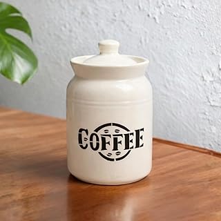 Coffee Printed Ceramic Handglazed Pickle Jars Set of 1-1000 ML Each | 1 kg Coffee Jar with Lid | Ceramic Multipurpose Storage Jar Container