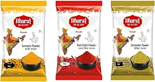 Bharat Healthy Masale Laal Mirch (Red Chilli) Powder, Haldi (Turmeric Powder), Dhaniya (Coriander Powder), 1Kg, Pack of 3