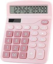 Cute Desktop Basic Calculator for Kids, Dual Solar and Battery Power, Simple 4 Functions and Basic Financial Calculations with Big Buttons and 12 Digi