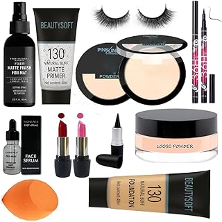 beauty Professional combo makeup kit (9 +1) Compact, lipstick, Blender, Kajal, foundation, eyeliner loose powder, Lipstick, Primer face serum.