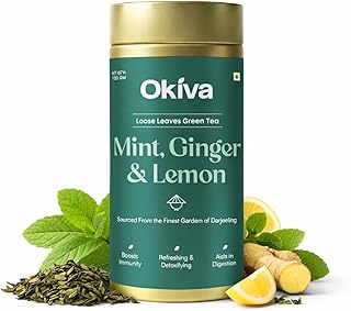 Okiva Mint Ginger Lemon Tea - Detox & Digestion Herbal Tea | Supports Gut Health, Bloating Relief & Metabolism | Refreshing Caffeine Light Wellness Dr