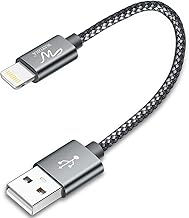 Wayona Nylon Braided USB Data Sync and Fast Charging 3A Short Power Bank Cable For iPhones, iPad Air, iPad mini, iPod Nano and iPod Touch (Grey)