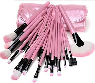 MKSL Soft Bristle Makeup Brush Set with Storage Pouch- Pink, 24 Pieces