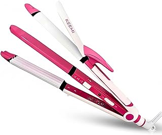 KEEMI KM-1291 3 in 1 Hair Straightener, Curler & Crimper for Women | Ceramic Plates | Fast Heating | Professional Styling Tool (Pink)