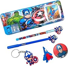 Avenger Pencil Box Integrated Sharpener and Calculator, Magnetic Lock, Dual Compartments, Cartoon Stationery Case School Kit for Girls, Kids, Students
