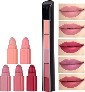 SHISHI 5 in 1 Matte Lipstick,Multicolor Combination Lipsticks Velvety High Pigment Lip Makeup Non-marking Lip Gloss Moisturizing Long Lasting Lips Cos