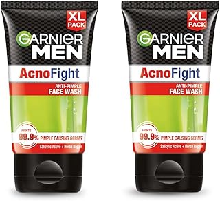 Garnier Men Acno Fight Anti Pimple Face Wash, Anti Pimple Face Wash with Salicylic Acid and Herba Repair, Suitable for all Skin Types, 150g x 2 (Pack