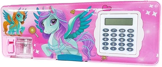 New 1 Pcs calculator geometry, calci Geo, Dual Sharpener with Calculator, Double sided Stationary Box for Girls Art Plastic Pencil Box ND0014 (Random