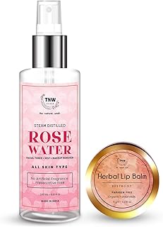 TNW-THE NATURAL WASH Steam Distilled Rose Water, 200ml & Beetroot Herbal Lip Balm, 5gm Combo|Toner for Glowing and Brightening Skin|for Chapped and Mo