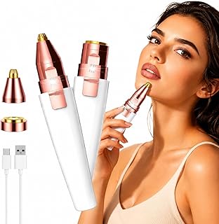 2-in-1 Eyebrow Trimmer for Women with LED Ring Light, USB Rechargeable Facial Hair Remover, Painless Epilator for Face, Upper Lip, Chin, Cheek & Nose