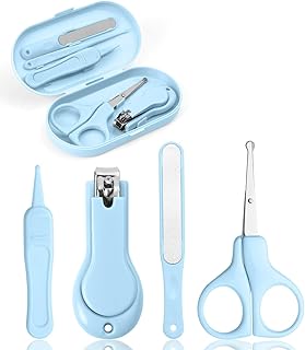 UCRAVO 4-in-1 Baby & Adult Nail Grooming Kit | Nail Clipper Cutter, Rounded Scissors, Nail File, Tweezers Set | Portable Travel Manicure Pedicure Tool
