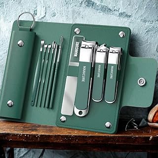 10-Piece Manicure Set – Professional Nail Clipper & Grooming Kit with Travel Case (Dark Green)