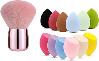 Professional All-in-One Makeup Tool Kit with Ultra-Soft Kabuki Brush & 12 Beauty Blender Sponge Set for Flawless Foundation, Concealer, Cream and Powd