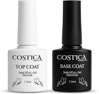COSTICA 2Pcs 7.5ml Nail Polish Top Coat and Base Coat Set, Fast Drying & Long Lasting Shine Clear Nail Polish, 3 IN 1 Protects Nails, Enhances Glossy