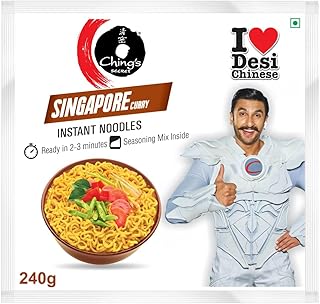 Ching’s Secret Singapore Curry Instant Noodles, Desi Chinese Noodles, Vegetarian, 240g