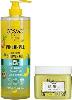 Cosmo Skin Care Be Fresh Pineapple Refreshing Shower Gel 1000ml & Shea Sugar Scrub 450g Combo | Body Wash With Aloe & Vitamin E | Deep Exfoliating Scr