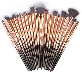 20pcs Diamond Shape Handle Makeup Brushes Sets for Eye Shadow Eyeliner Foundation Blush Lip Makeup Brushes Powder Liquid Cream (brown gold)