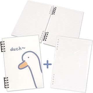 Spiral Notebook, Refillable Notebook and B5 Filler Paper Set Total 120 Sheets, Notebooks College Ruled with 2 Binder Dividers Transparent Duck Covers