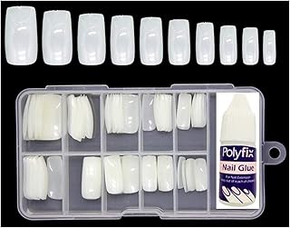 Mapperz False Artificial Nails With Glue Natural Reusable DIY Nail Art Tips Acrylic And Manicure,10 Sizes with Box Nail Glue 3 gram Set Of 100