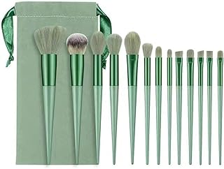 URBANMAC 13-Piece Makeup Brush Set – Synthetic Bristles, Soft and Durable with Travel Pouch, Ideal for Blending, and Highlighting (GREEN)