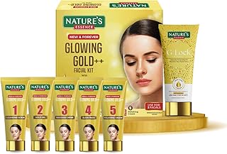 Nature's Essence Glowing Gold++ Facial Kit for Women| For Bright & Glowing Skin Infused with 24K Real Gold & Saffron| Get Parlour Like Glow in 30 Mins