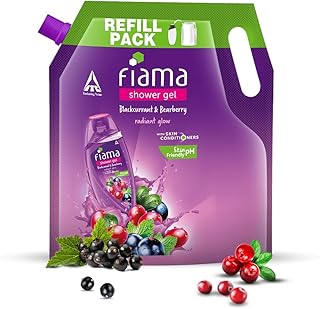 Fiama Body Wash Shower Gel Blackcurrant & Bearberry, 1.3L Bodywash Refill Value Pouch for Women & Men with Skin Conditioners for Radiant Glow, Skin Fr